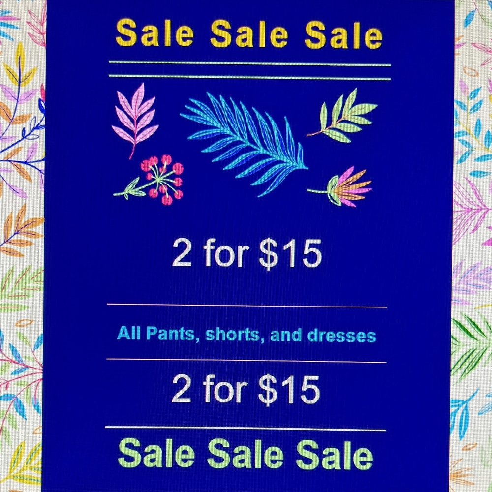 All dresses, shorts, skirts and pants